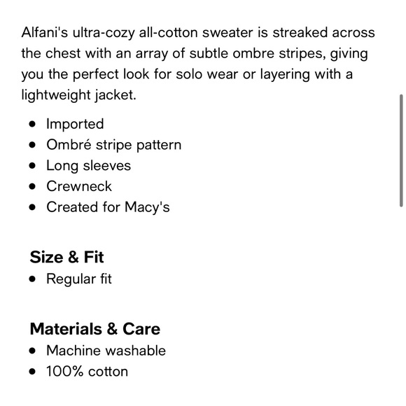 NWT 100% Cotton Alfani sweater from Macy’s - Picture 3 of 10